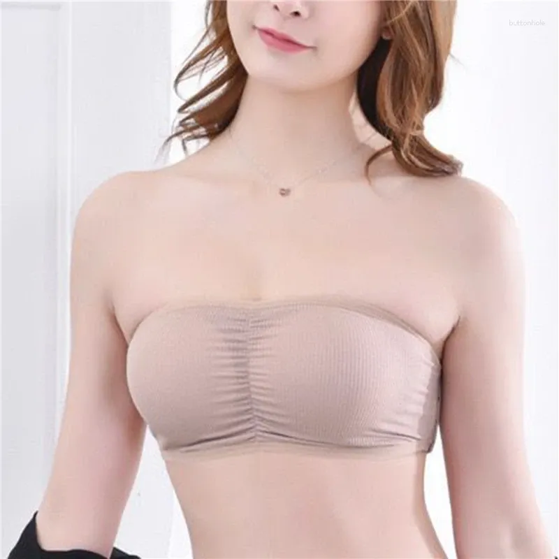 Bustiers & Corsets Summer Fashion Bras Breathable Solid Color Strapless Bra With Pad For Girls Underwear Classic Thread Wrap Chest Women