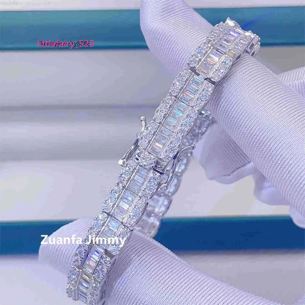 قلادة قلادة هيب هوب نمط مخصص تمريرة جديدة تصميم 9 ملم Baguette +Round VVS1 Moissanite Cluster Tennis سلسلة سوار