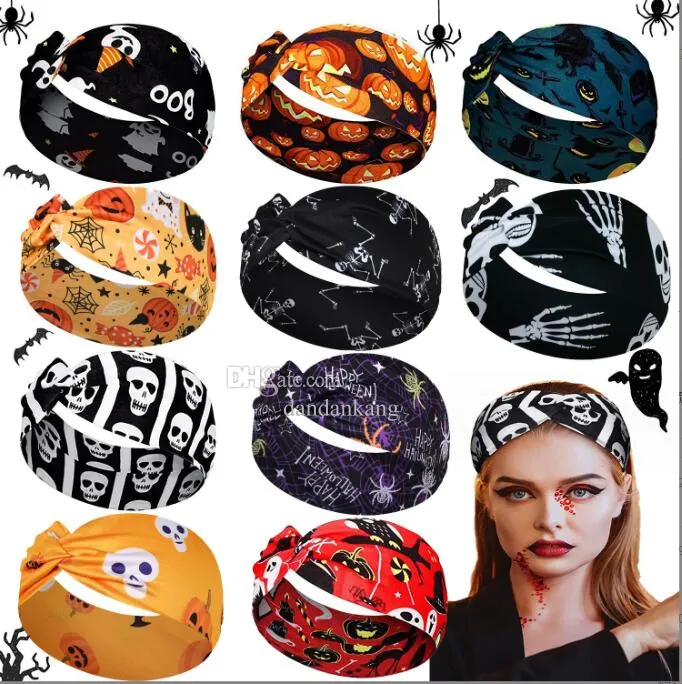 Fashion Halloween costumes Headbands Party bowknot Turban headbands skull print hairband Yoga workout fitness hairband