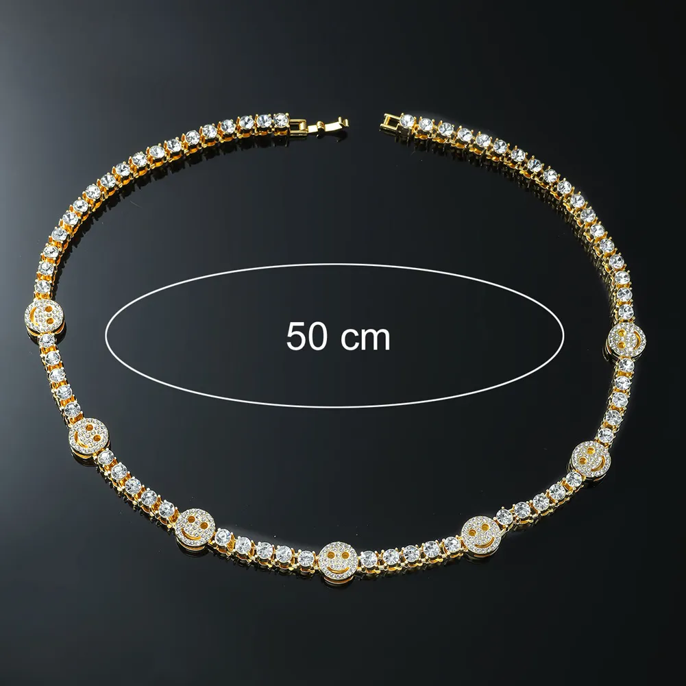 18K Gold Silver Diamond Crystal Mens Hip Hop Face Tennis