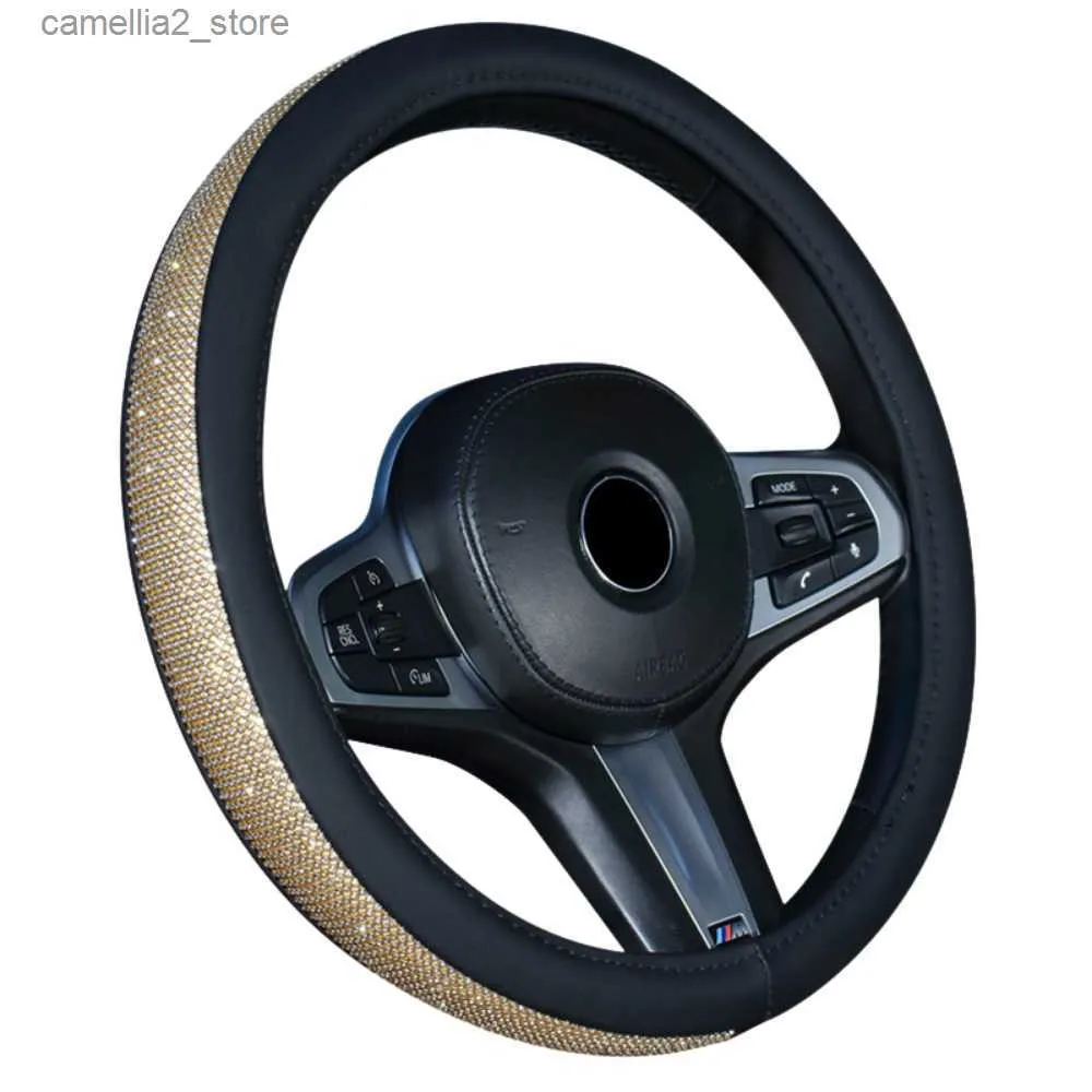 Diamond leather steering wheel cover 2024 with bling bling crystal rhinestones