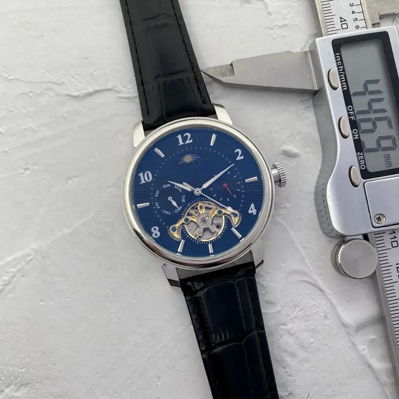 Mężczyźni Watch ze stali nierdzewnej Tourbillon pięć szwów 44 mm luksusowa marka automatyczne zegarki mechaniczne skórzany pasek mody Pat