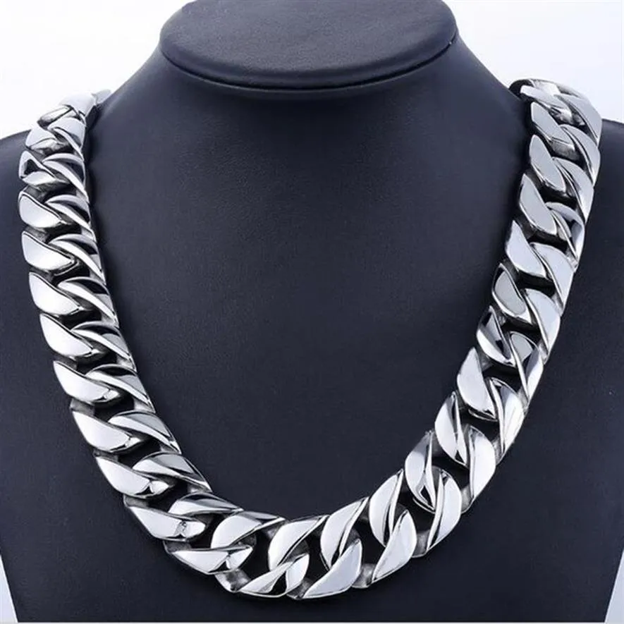 24mm Men Silver Curb Cuban Link Round Necklace Super Heavy Thick Punk Rock Hiphop Women Gold 316L Stainless Steel Bike Biker Chain217y