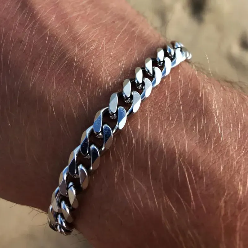 Nya trendiga kubanska kedjemän armband klassiskt rostfritt stål 3/5/7mm breddkedjelband för män kvinnor smyckespresent