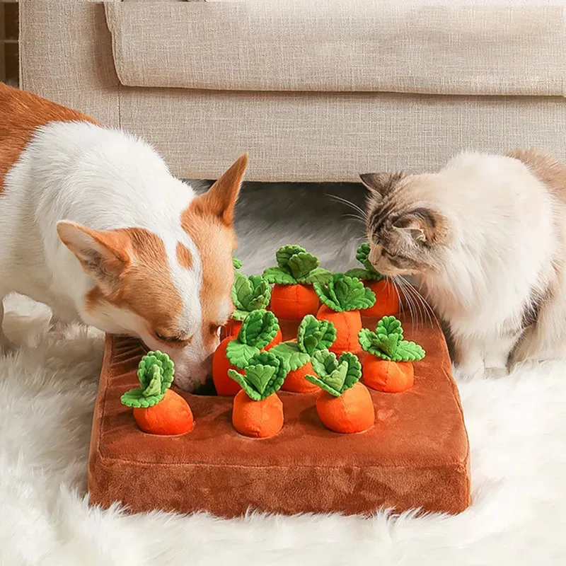 Bonecas de pelúcia brinquedos para cães mastiga brinquedo de gato cenoura animal de estimação vegetal mastigar animais de estimação esconder comida para melhorar hábitos alimentares acessórios de cães duráveis 231016