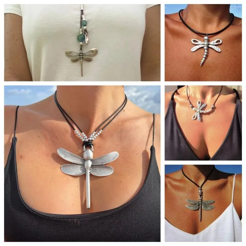Hänge halsband Dragonfly lång kedja halsband boho lycka till fjäril för kvinnor