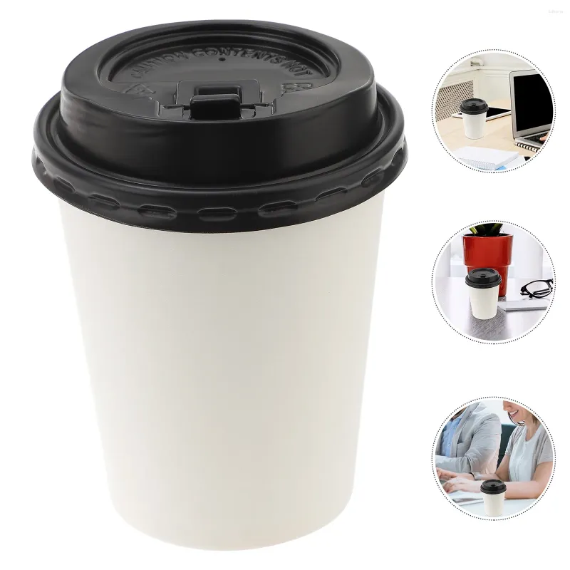 Gobelets jetables pailles, 50 pièces, isolation du café à emporter, tasse en papier Double couche avec couvercle (8oz 280ml)