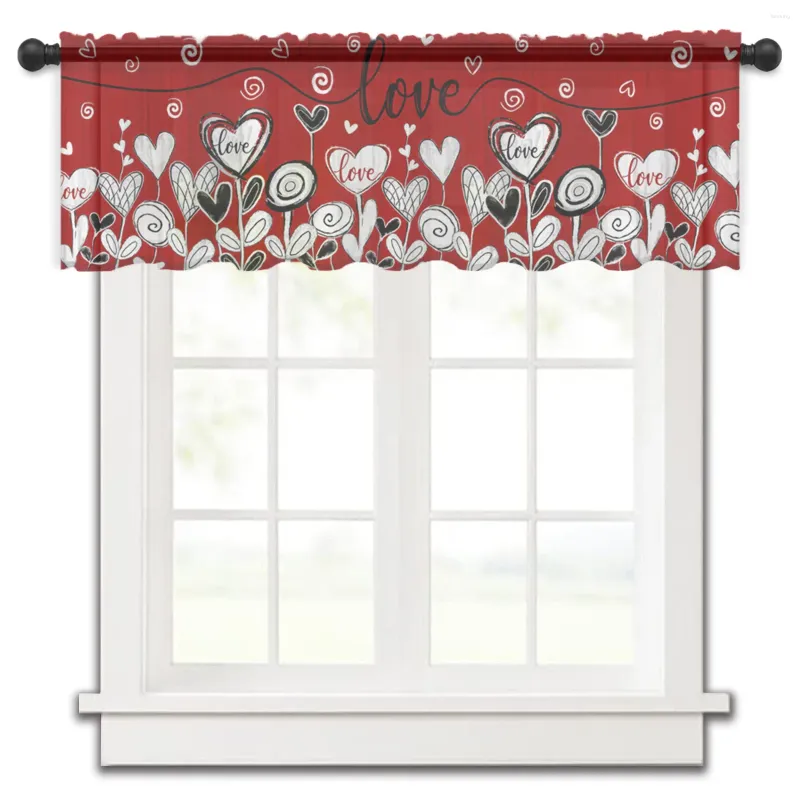 Tenda San Valentino Amore Albero Rosso Piccola finestra Mantovana Sheer Short Camera da letto Decorazioni per la casa Tende in voile