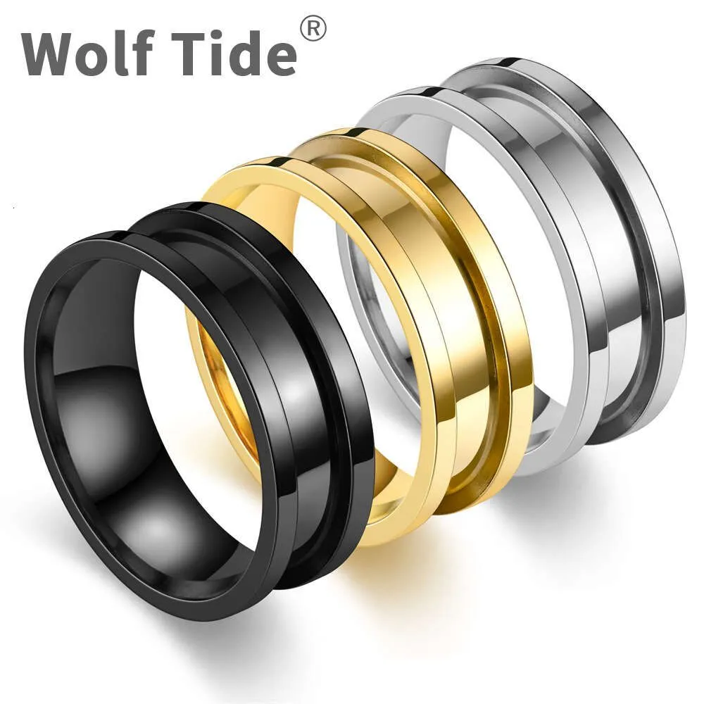 8mm Middle Grooved Ring Band For Men New Fashion Finger Rings Silver Gold Color Anillos Accessories Wholesale Trendy Punk Rock Exhibition Couple Jewelry Gifts