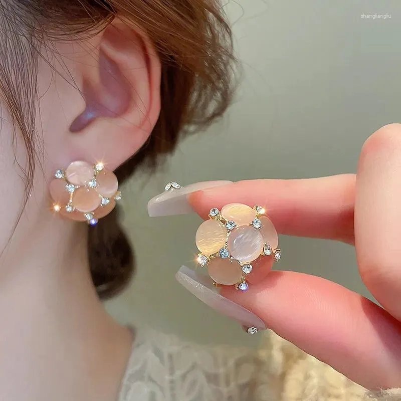 Stud Earrings Minar INS Fashion Sparkly Opal Rhinestones Round Flower For Women Wholesale Gold Plated Alloy Statement Earring