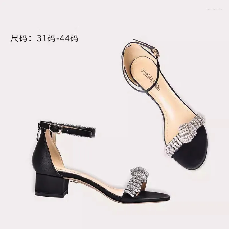 Sandals Summer Water Diamond Silk Faced One Piece With Square Heel Thin High Banquet Dress Large And Small Women's Shoe