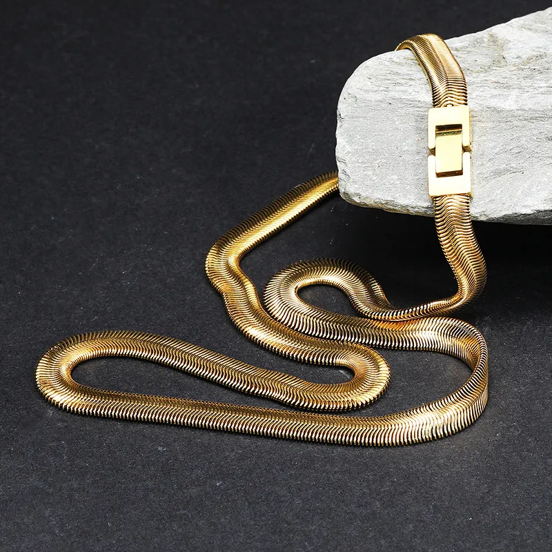 Collana a catena a serpente piatta in acciaio inossidabile da 8 mm 21,6 pollici donna Moda uomo regali gioielli argento oro nero