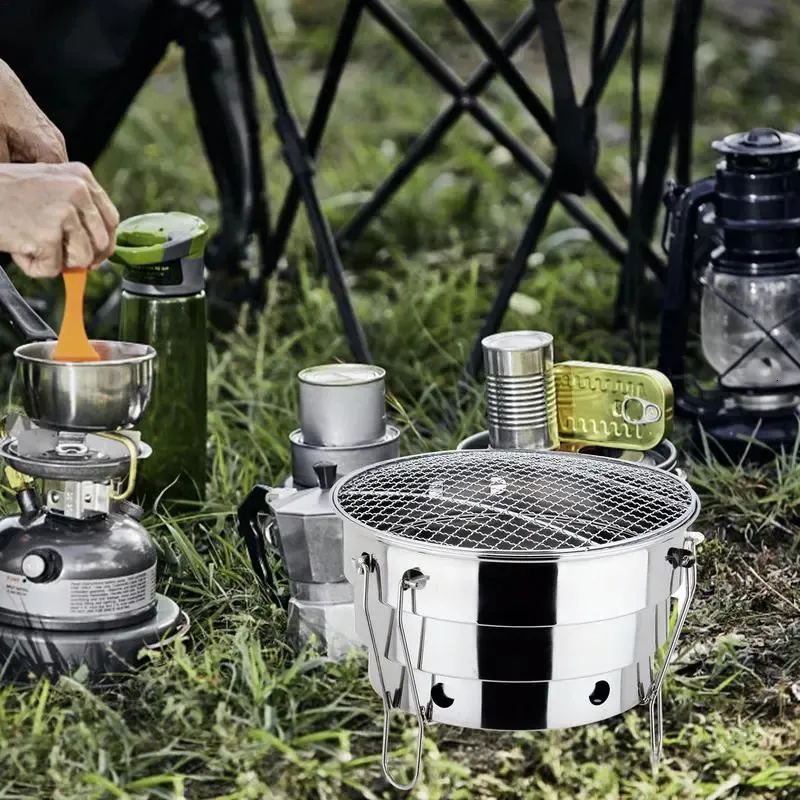 Grille de Camping en plein air, foyer Portable en acier inoxydable, support  de cuisine à bois