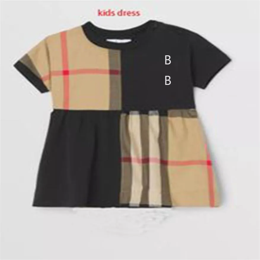 Tasarımcı Bebek Bebek Ekose Elbise Avrupa ve Amerikan Stilleri Yeni Çocuk Kız Sevimli Bebek Yakası Kısa Kol Elbiseler Moda O-Neck A-261y