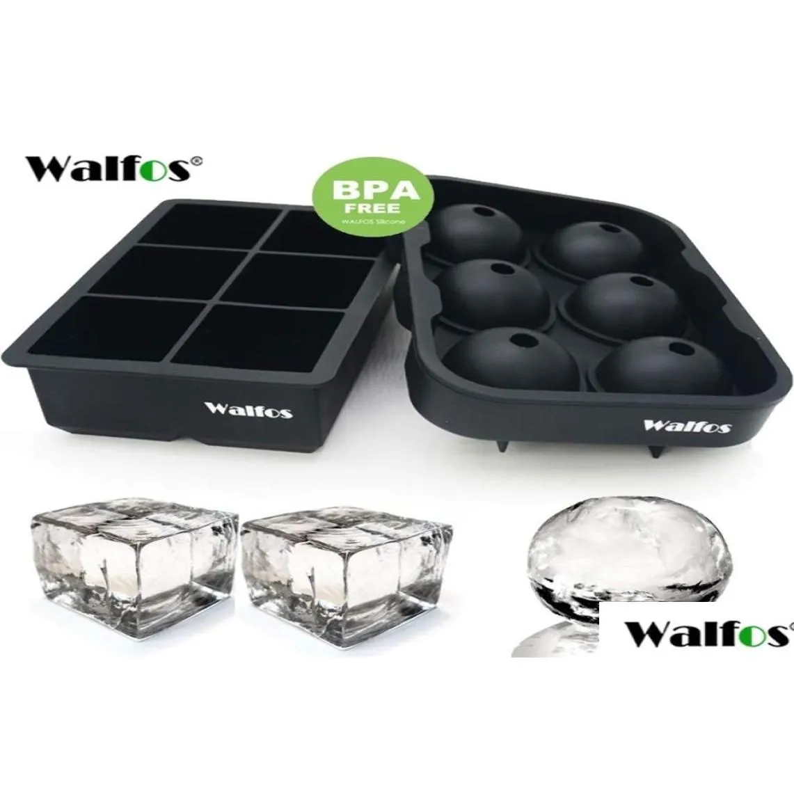 Ferramentas de sorvete Walfos tamanho grande 6 bandejas de cubo de molde de célula Whiskey Ball Sile Molds Maker para Party Bar 2206111928288 Drop Delivery Hom Dhan7