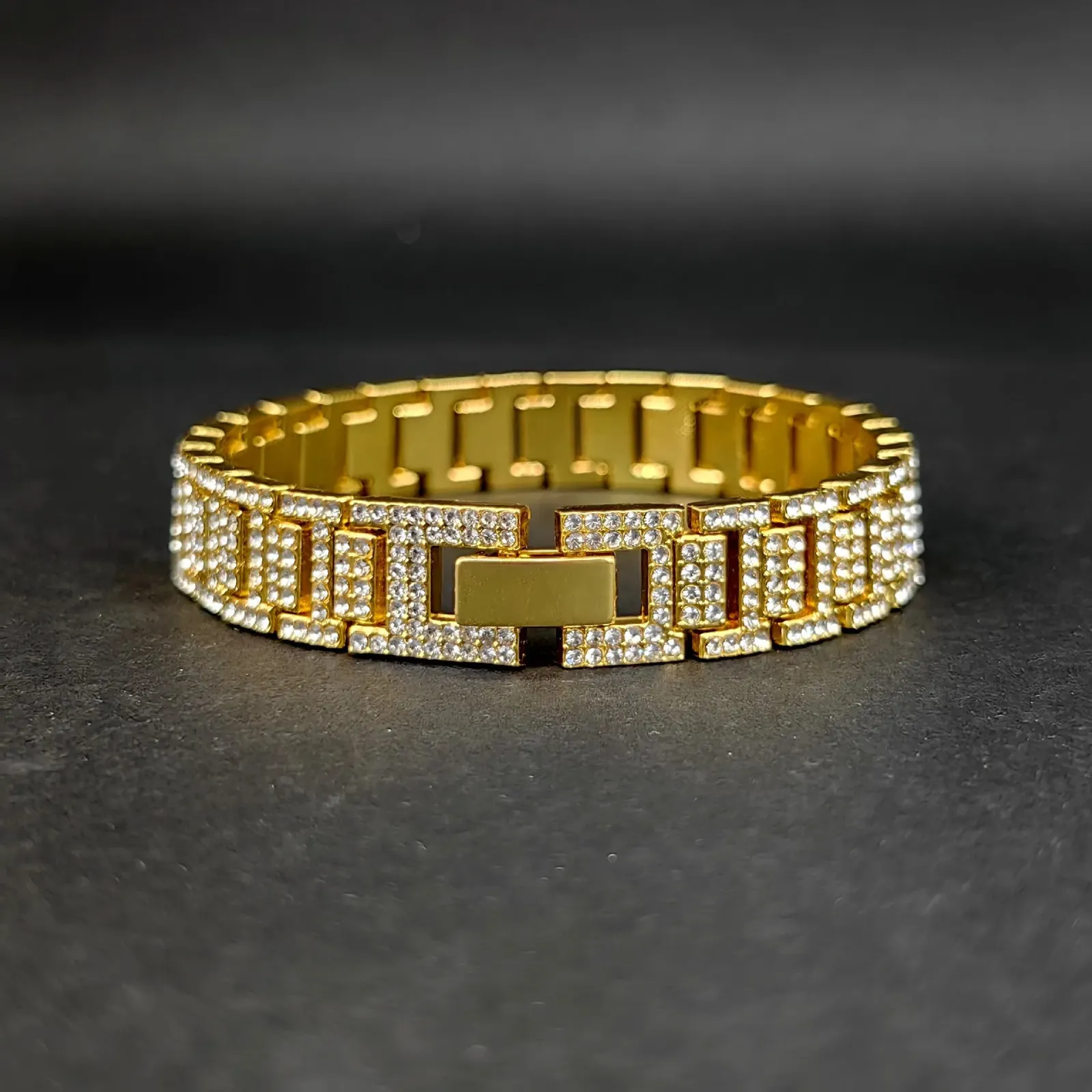Hip Hop Style Alloy 14mm Rough Set Zircon Watch Cuban