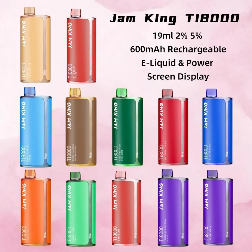 Jam King Vapes Original E Cigarett Puff 8000 Einweg Vape Disponible Ti8000 E-Liquid Power Screen Display 19 ml Prefiled Mesh Coil Raddbar 0% 2% 3% 5% VS Randm Tornado