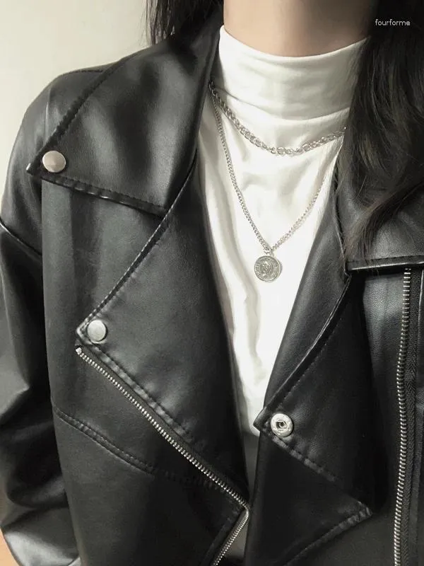 Women's Leather Black Cool Girl Jacket-Korean Jacket Spring Autumn 2023 Locomotive PU Coat