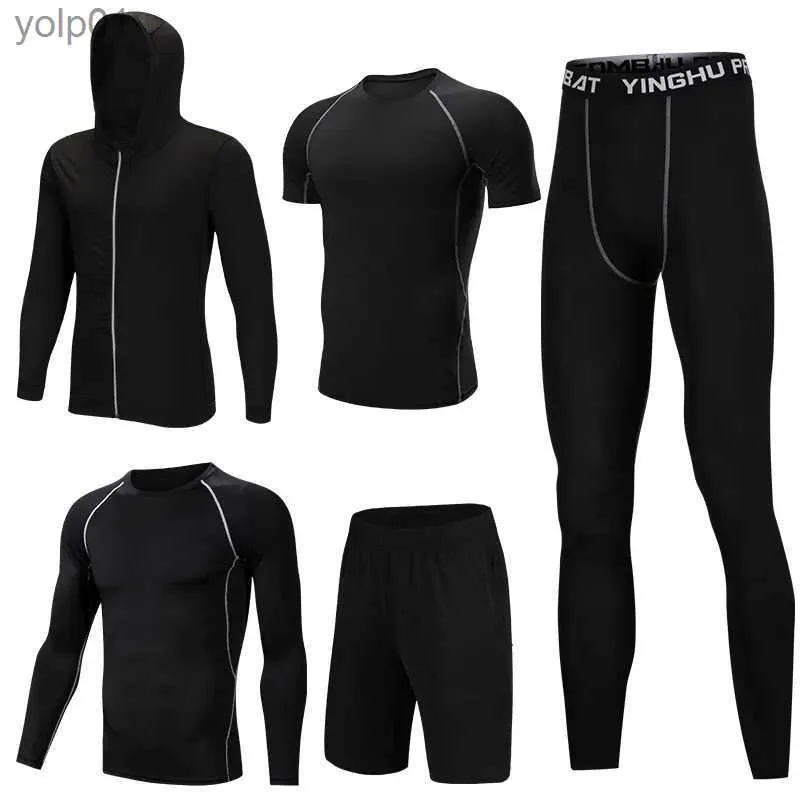 Herrspårsugnar 5 datorer Mens Compression Set Running Tights Workout Fitness Training Tracksuit Kort ärmtröjor Sportdräkt Rashgard Kit S-4XLL231016