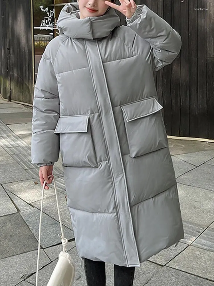 Kvinnors dike rockar cjfhje ner bomullsjacka vinter förtjockad koreansk lång sektion stor storlek varm förlängd chicly coat