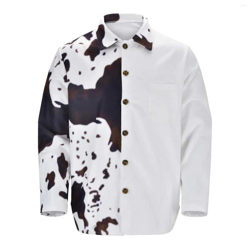 Herenjassen Jas Grote Hoge Print Herfst Heren Hoedloze Koe Lange Losse Mouw Fleece Top Herfstknoppen Met Capuchon Heren Jas