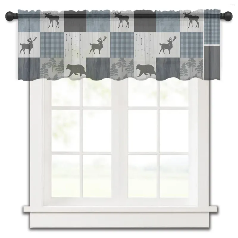 Занавеска «Северный олень» в стиле кантри, короткие прозрачные оконные тюлевые шторы для кухни, спальни, домашнего декора, маленькие вуали, шторы