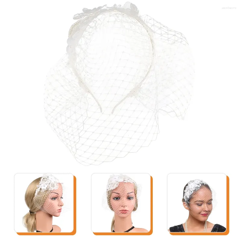 Voiles de mariée Bal Maille Dentelle Bandeau Mariée Blanc Fascinator Fleur Chapeau Polyester Thé Chapeaux Femmes