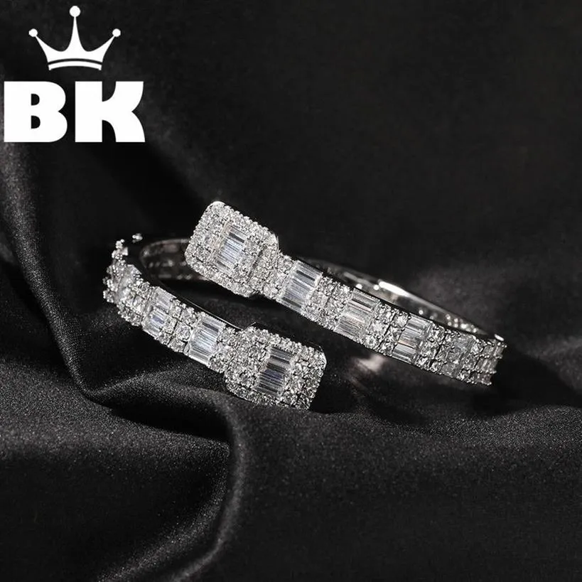 THE BLING KING CZ Bracciale regolabile con zircone quadrato aperto personalizzato Baguette ghiacciato per uomo Luxury Drop 220218213S