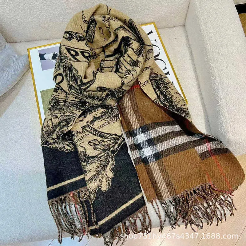 Sjaals Designer Nieuwe herfst- en winterkleur bijpassende sjaal met kerngaren met kwastjes en geruite dubbelzijdige sjaal voor zachte en warme warhorse-sjaal 74RA