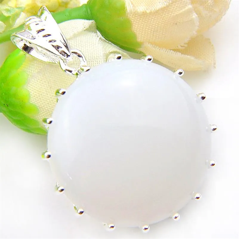 Luckyshine echte weiße Mondstein-Edelsteine, Silber, runder Anhänger, Halskette, Hochzeiten, Schmuck286J