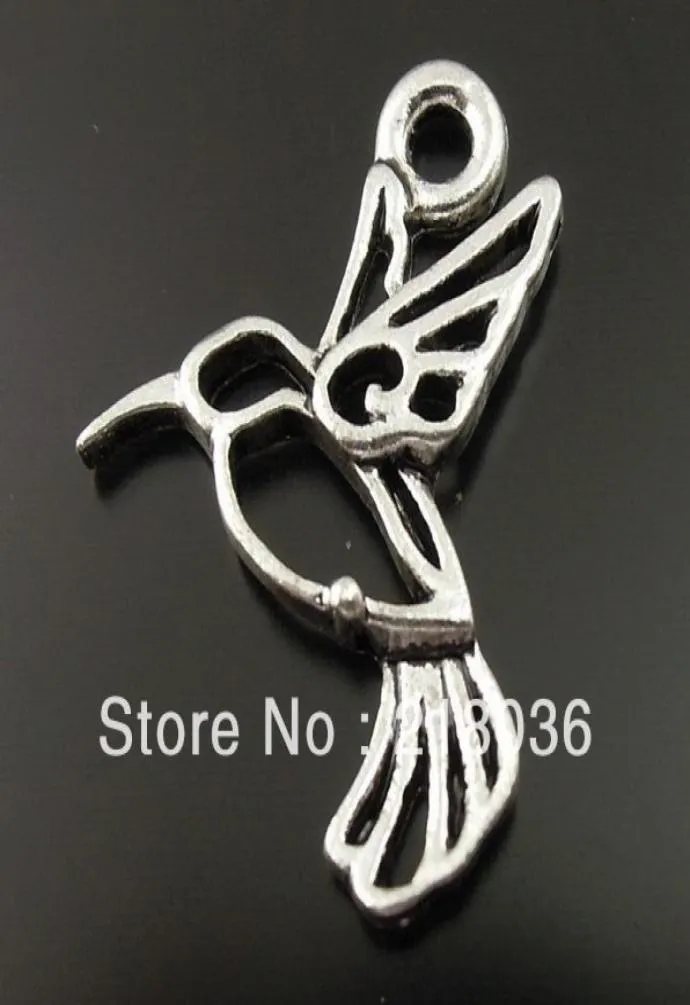 100 Stück Antik-Silber-Kolibri-Vogel-Fliegen-Charms-Anhänger für Schmuckherstellung, europäische Armbänder, handgefertigtes Handwerk, Accessor 1192127