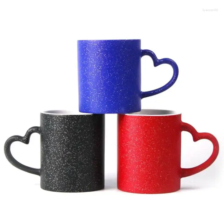 Mugs Love Heart Handle Cup Lidless Sublimation Blank Black Red Blue Star Mug DIY Color Changing Ceramic Tumbler Fashion SN12