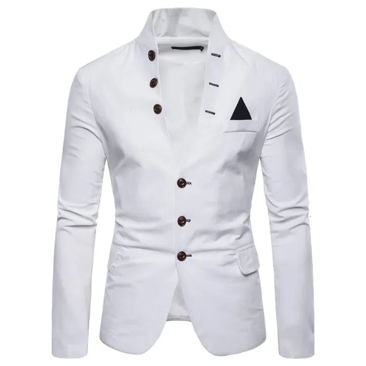 Männer Casual Shirts Blazer Multi taste Dekoration Stehkragen Männlichen Mode Schlank Einfarbig Anzug Jacke Kleid Bühne Party 231016