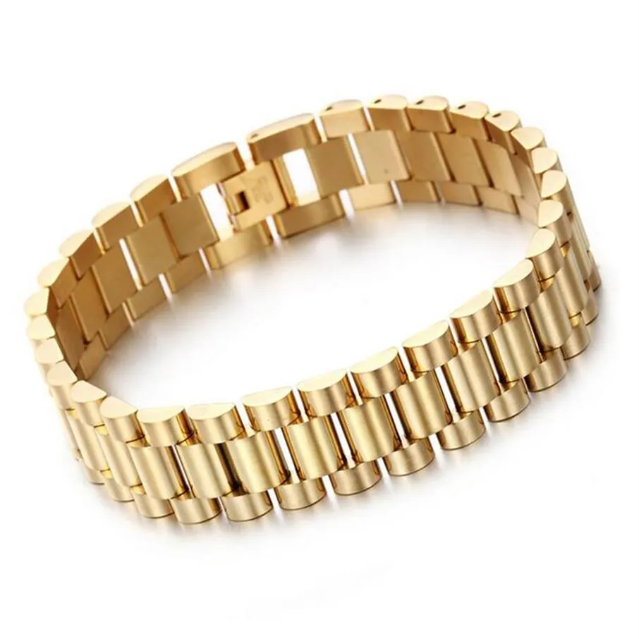 Mode 15mm män kvinnor klockband armband hiphop guld silver rostfritt stål klockband rem manschett armbanden smycken2401
