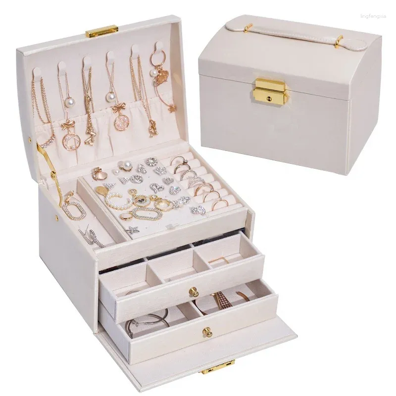 Boîtes de rangement de bijoux de luxe, étui organisateur pour collier, boucle d'oreille, bague, bijoux en cuir