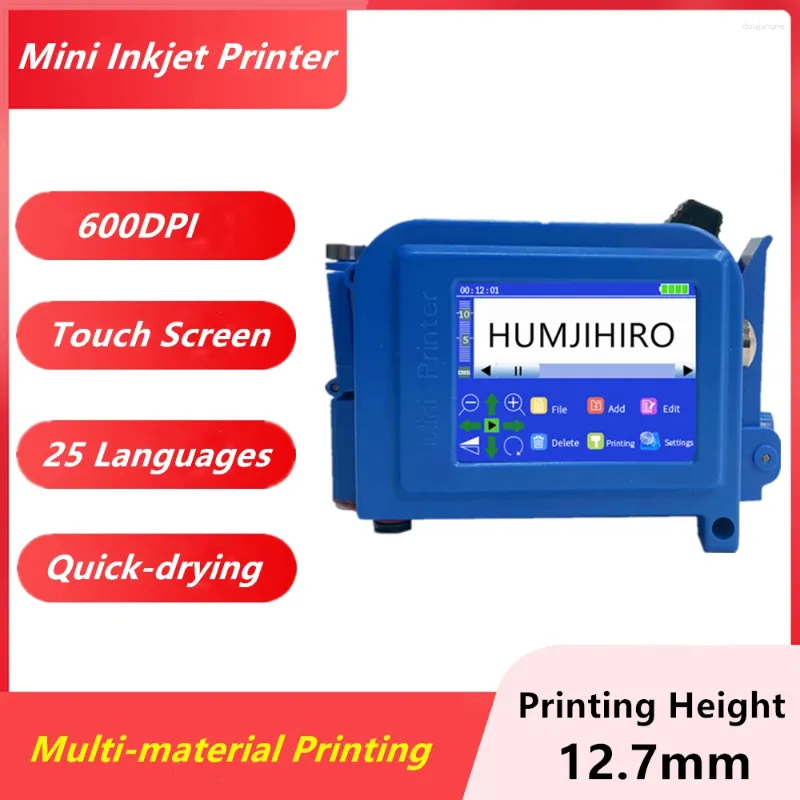 Impressora jato de tinta térmica portátil, garrafas de roupas, vidro, metal, qr, código de barras, data, expiração, 12.7mm, impressão manual