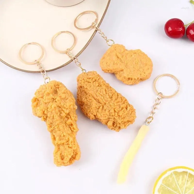 Keychains Simulation Food Keychain Unique Design Pommes Fries Chicken Nuggets Pendant Key Ring Restaurant Client Gift Chef Cook Holder