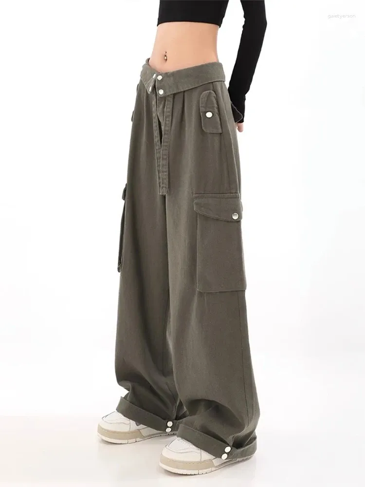 Pantaloni da donna Army Green Cargo Y2K Retro Streetwear anni '90 Cantaloni alti battiti Corea Harajuku Abiti a gamba a gamba