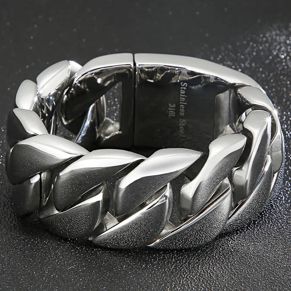 Kette aus schwerem Metall, 31 mm breit, Panzerarmband für Herren, aus Edelstahl, massiver Herrenschmuck, Herrenarmbänder, Armreifen an Handgriffen 231016