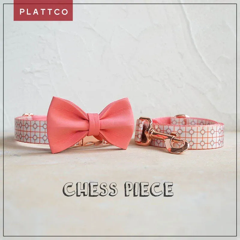 Collares para perros PLATTCO Conjunto de diseño único Patrón de pieza de ajedrez estampado con hebilla de oro rosa de alta calidad 5 tamaños PDC371RGPDL371RGPBT066