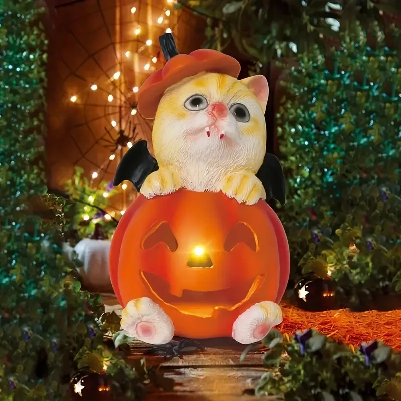 ハロウィーンパーティーの装飾用の1PCハロウィーンソーラーパウモリカボチャ猫ライト