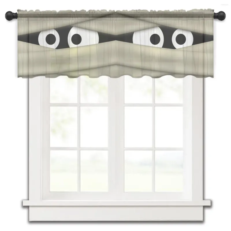 Cortina múmia halloween bandagem curta transparente janela tule cortinas para cozinha quarto decoração de casa pequena voile