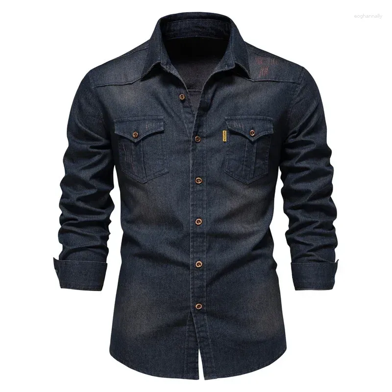 Camicie casual da uomo Tendenza Large Size 5XL Denim Uomo Tinta unita Maniche lunghe Primavera e Autunno Monopetto Maschile Top