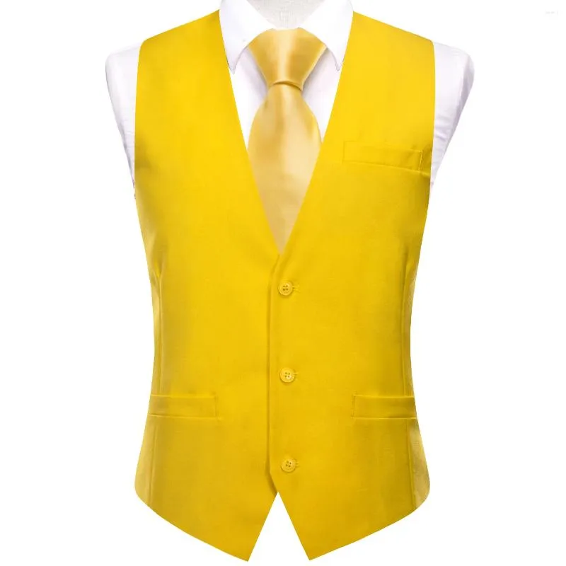 Men's Vests Light Yellow Men Vest Wedding Solid Silk Waistcoat Neck Tie Hanky Cufflinks Set For Male Suit Business Party Designer Gifts