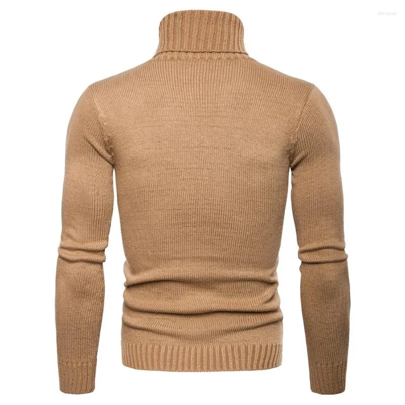 Chandails pour hommes confortables mode vacances pull en tricot haut cardigan col roulé à manches longues légèrement extensible couleur unie