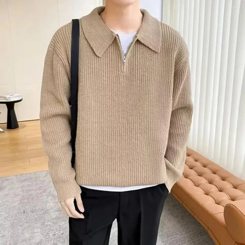 Men's Sweaters Spring Autumn Korean Casual Fashion Solid Color Polo T-shirts Man Ropa Hombre Long Sleeve Loose Button Tops All Match