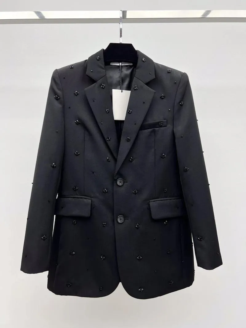 Женские куртки на осень и зиму. Пиджак из бисера, импортная шерстяная ткань, материал, вышитый вручную бисером