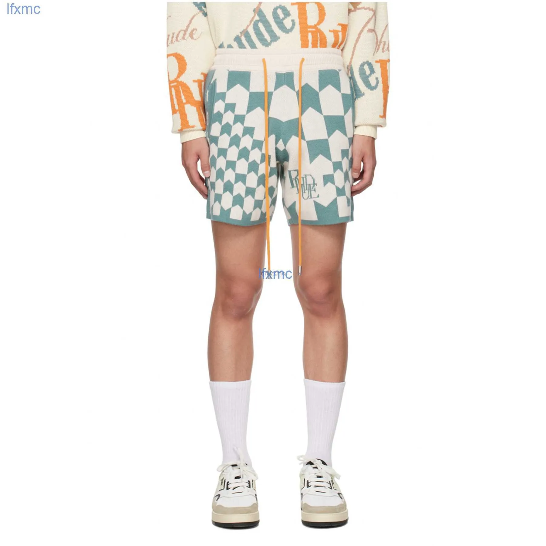 Mens Shorts Rhude Fashion Personalized Plaid Drawstring Woolen And