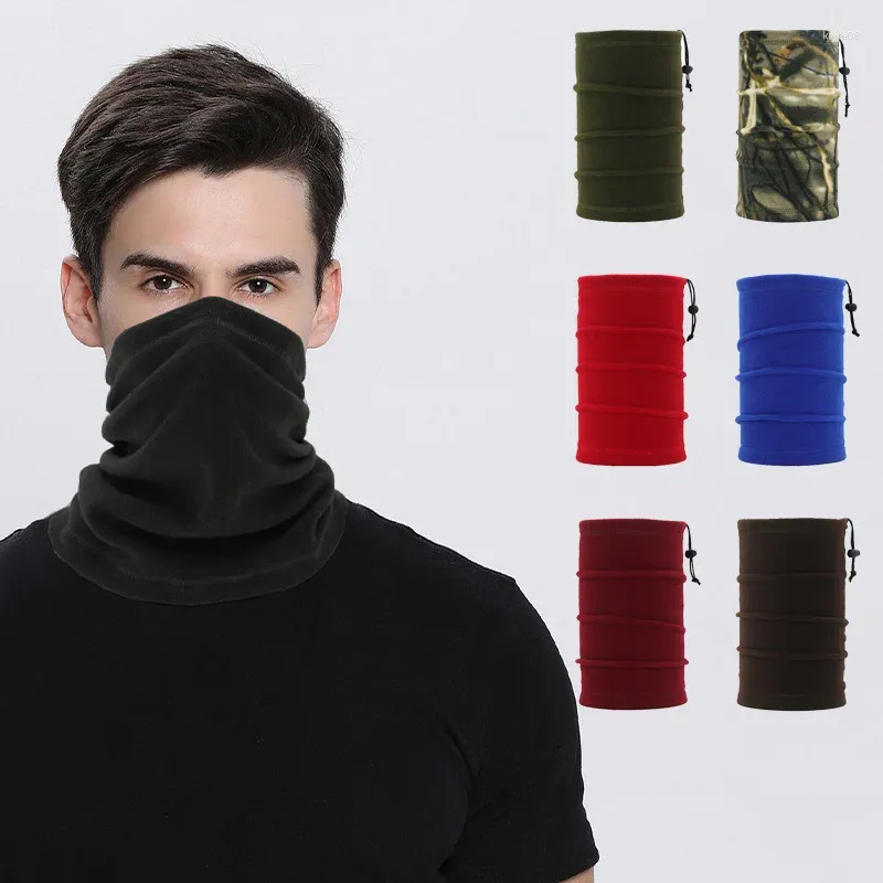 Scarves Fleece Neck Warmer Men Sport Bandana Drawstring Half Face Mask Ear Winter Warm Skiing Running Fishing Scarf Cover