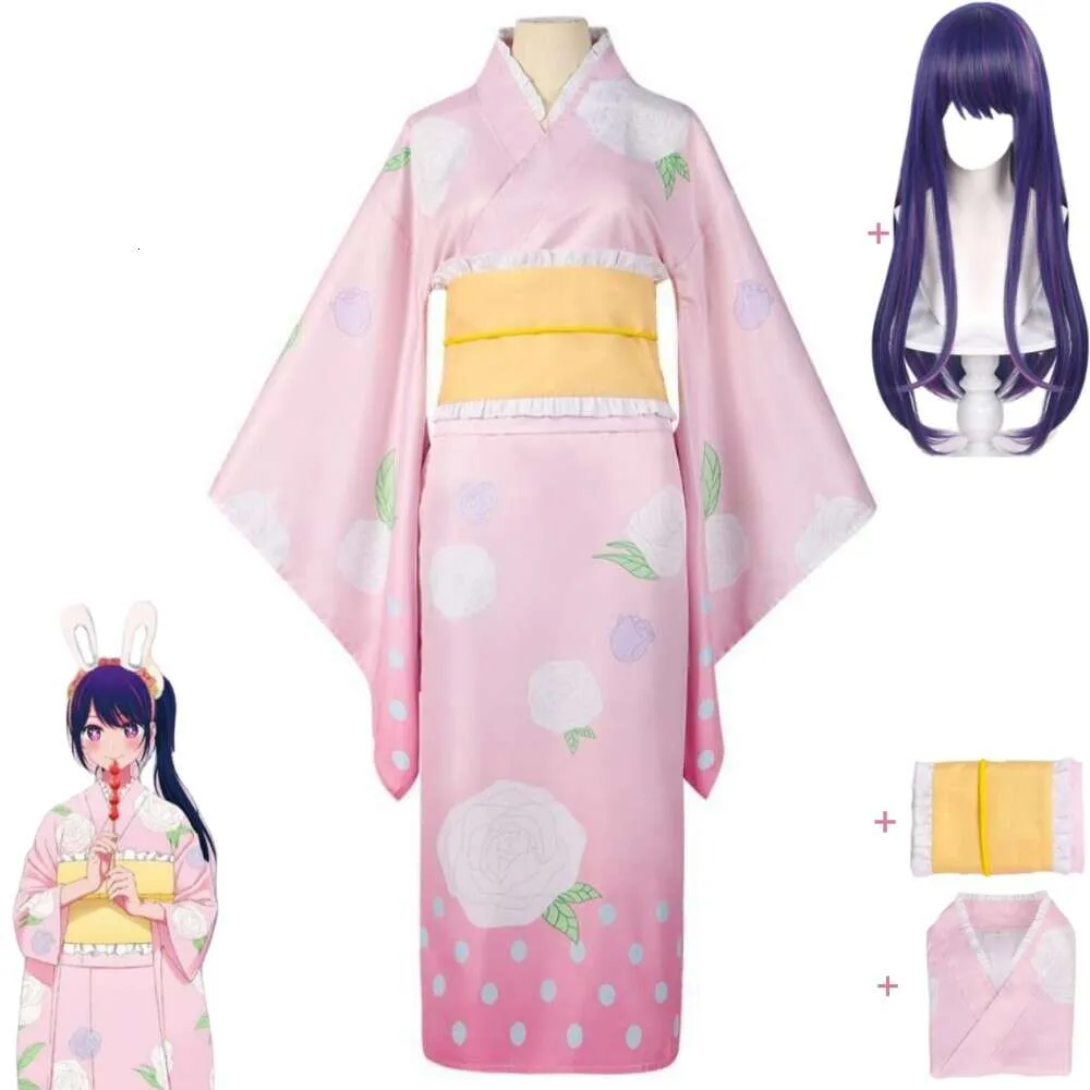 Cosplay Anime Oshi No Ko leur idole S enfants Hoshino Ai Cosplay Costume perruque rose imprimé Kimono Hallowen carnaval Costume de fête